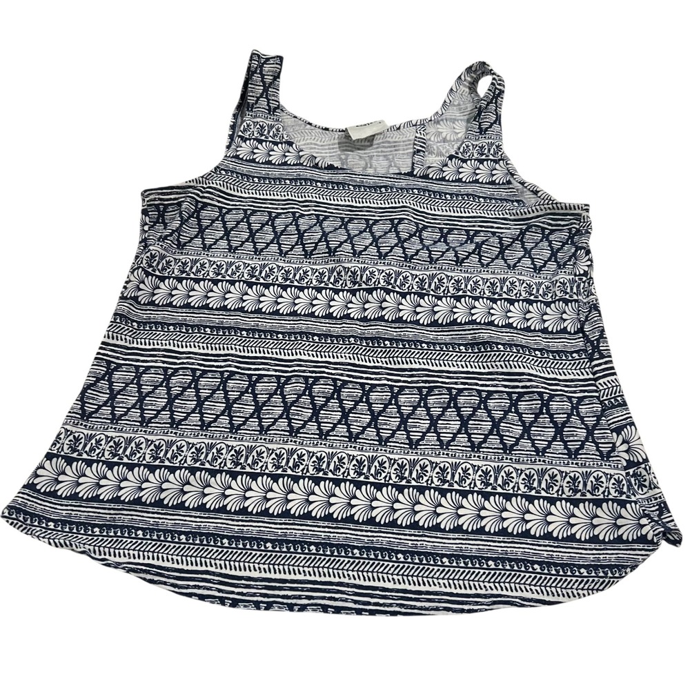 Rainforest Cafe Navy & White Geometric Cross Back Tank Top Size Small